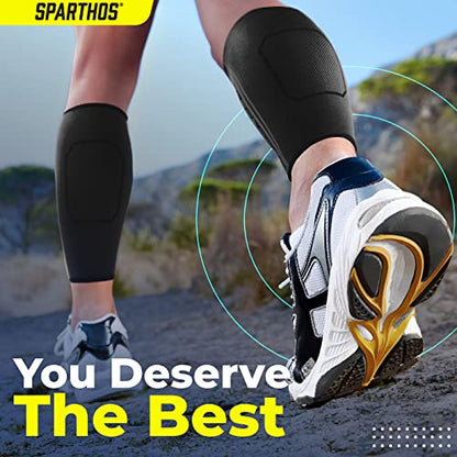 Sparthos Calf Compression Sleeves, Shin Splint Relief Men, Women - Black-XL | Leg Compression Sleeves (1 Pair), Varicose Veins, Pain & Cramp Recovery, Air Travel, Nurses, Maternity, Running, Soccer - color: Midnight Black