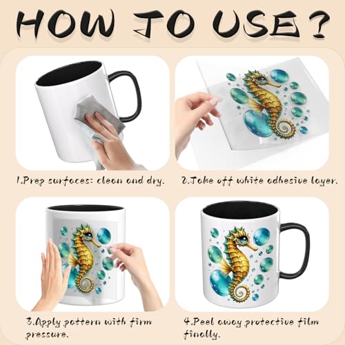 UV DTF Cup Wrap Transfer Stickers for Tumblers and Glasses, 2 Sheets Sea Animals Rub On Decals for Cups, Mugs, Water Bottles - style: Sea Animals