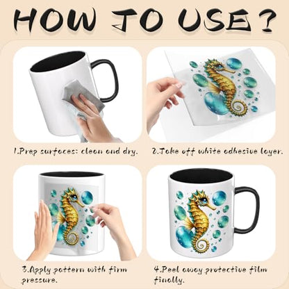 UV DTF Cup Wrap Transfer Stickers for Tumblers and Glasses, 2 Sheets Sea Animals Rub On Decals for Cups, Mugs, Water Bottles - style: Sea Animals