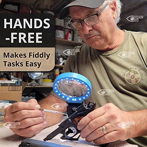 VisionAid 30X 10X Hands-Free Magnifying Glass with Stand, LED Lights, Loupe Handheld Illuminated Magnifier for Low Vision Seniors Reading - size: 4 inches