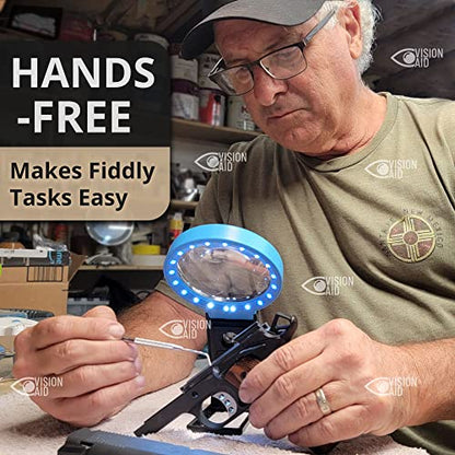 VisionAid 30X 10X Hands-Free Magnifying Glass with Stand, LED Lights, Loupe Handheld Illuminated Magnifier for Low Vision Seniors Reading - size: 4 inches