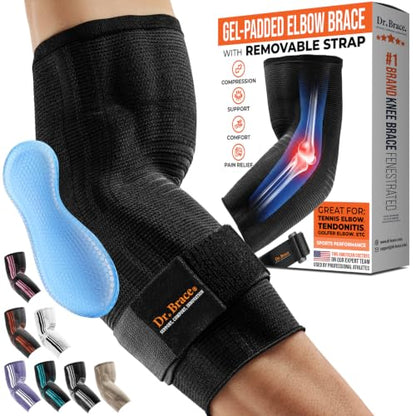 DR. BRACE® Elite Elbow Brace, Breathable Elbow Compression Sleeve - color: Black, size: XX-Large