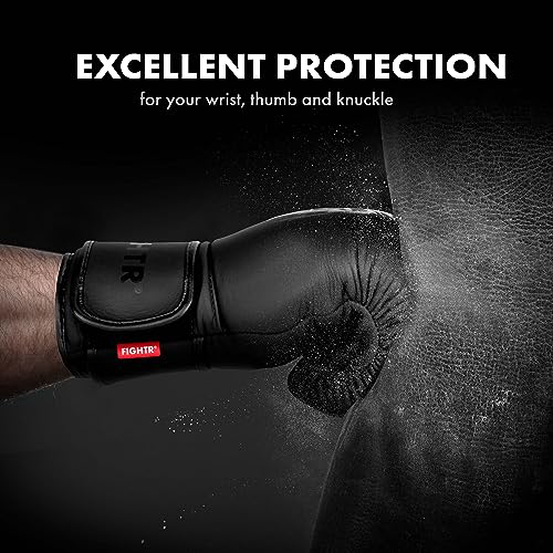 FIGHTR® Pro Boxing Gloves Made of Genuine Leather | Men and Women | for Boxing, MMA, Muay Thai, Kickboxing & Martial Arts 10 12 14 16 oz | incl. Carrying Bag - color: All Black, size: 12oz