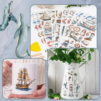 WANDIC 10 Sheets Rub On Transfer Sticker, Voyage Navigation Style Ship Pattern Stickers for DIY Scrapbooking Photo Albums Furniture,11.8 * 3.9in - color: Navigation