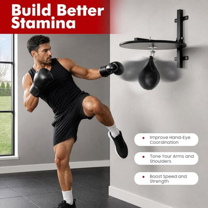 Speed Bag Platform Kit, Professional Wall-Mounted Speed Bag Platform Kit with PU Punching Ball, Adjustable Height Heavy Duty Boxing Training Equipment for Home Gym Office - color: Black