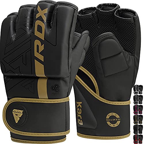 RDX MMA Gloves Grappling Sparring, Pre-Curved Mixed Martial Arts Mitts Men Women Boxing Gloves, Maya Hide Leather Kara Cage Fighting Workout, Combat Sports Training, Muay Thai, Punching Bag Kickboxing - color: Golden, size: Medium