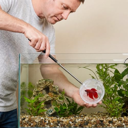 2 Pcs Aquarium Net, Stainless Steel Fish Nets for Aquarium Tiny Fish Tank Net with Extendable Stainless Steel Handle Round Aquarium Fine Mesh for Shrimp Baby Fish Food Residue Debris Skimming