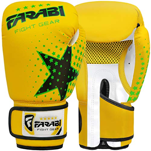 Farai Kids Boxing Gloves 6-oz Kickboxing Muay Thai Training MMA Sparring Gloves, Best Gloves for Training on Punching Bag, Focus Pads Practice - color: Yellow