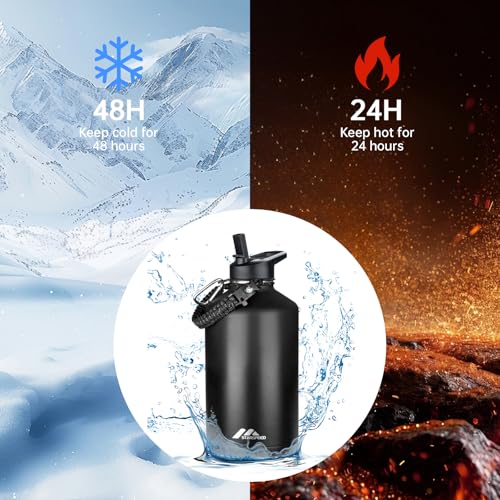 StarSpeed 128oz Insulated Water Bottle with Straws & 2 Lids,Black - color: Black, size: 128 Ounces