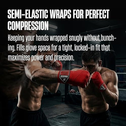ZORQ Boxing Hand Wraps - Professional Mexican Style Semi-Elastic Handwraps for Boxing, MMA, Muay Thai & Kickboxing - 4.5M Inner Gloves with Thumb Loop & Secure Hook & Loop Closure - color: Red