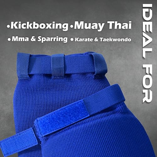 Shin Guards – Durable Leg & Instep Protection for Muay Thai, Kickboxing, MMA, BJJ, Karate & Taekwondo | Lightweight Training & Sparring Shin Instep Guard - color: Blue, size: Large