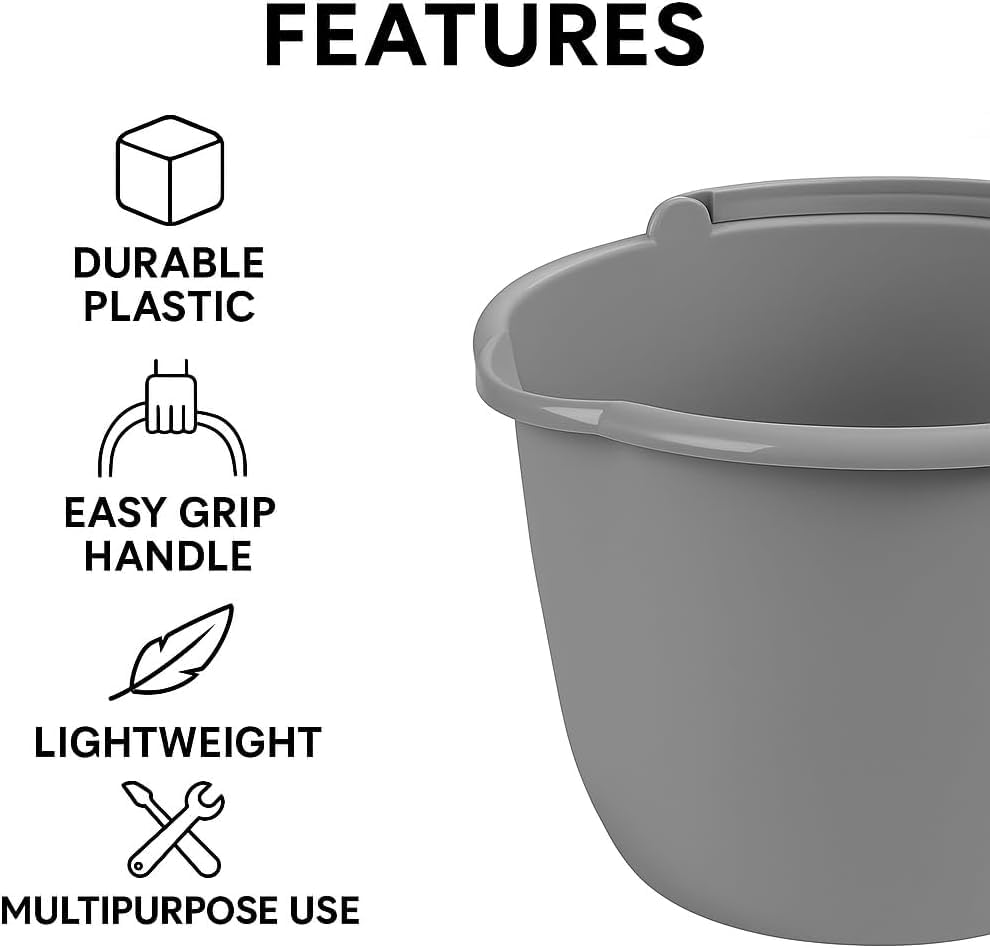 10 Qt. Spout Pail 2 Pack – Classic Titanium Plastic Utility Bucket with Comfortable Handle, Durable Multi-Purpose Pail for Household Cleaning & Storage