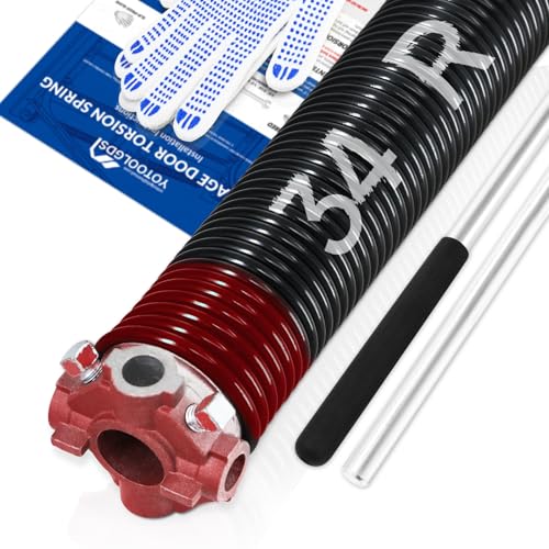 Right Hand Wind（Red Cone）2" Garage Door Torsion Spring with Non-Slip Winding Bars & Gloves, High Precision Electrophoresis Black Coated, for Replacement, MIN 16,000 Cycles (0.225x2''x34'') - size: 0.225X2"X34"-R