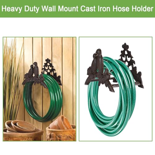 OwnMy Cast Iron Garden Hose Holder Heavy Duty Wall Mount Water Hose Reels Holder, Decorative Water Hose Hanger Garden Hose Storage Organizer Rack for Outdoor Lawn Yard, 10"L x 4.7"W x 6.5"H
