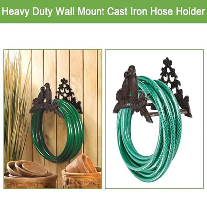 OwnMy Cast Iron Garden Hose Holder Heavy Duty Wall Mount Water Hose Reels Holder, Decorative Water Hose Hanger Garden Hose Storage Organizer Rack for Outdoor Lawn Yard, 10"L x 4.7"W x 6.5"H