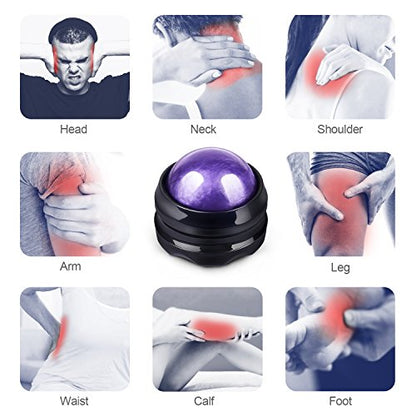 Solacium Manual Massage Roller Ball - Massager and Therapy Tool for Sore Muscles, Shoulders, Arms, Neck, Back, Feet, Body, Deep Tissue, Stiffness, Joint Pain, Stress Relief - color: Purple