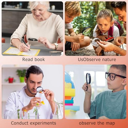 2-Set 75mm Hand-Held Reading Magnifier with Non-Slip Rubber Grip, Good for Senior Users, Hobby Exploring & Scientific Activities