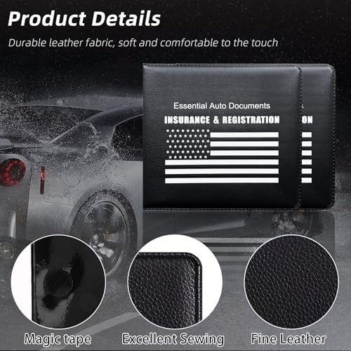 Car Registration Insurance Holder, 2Pack Essential Auto Card Document Glove Box Organizer with Touch Fastener, Vehicle Interior Accessories Perfect for Most Car, Truck, SUV (Black/White Flag)