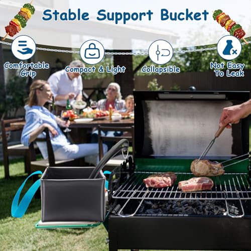Grill Brush Water Bucket, Collapsible Dunk Tank Grill Brush Bristle Free for Barbecue Cleaner Tank for Steam Grill Brush Cleaning (Blue+Black) - color: Blue+black
