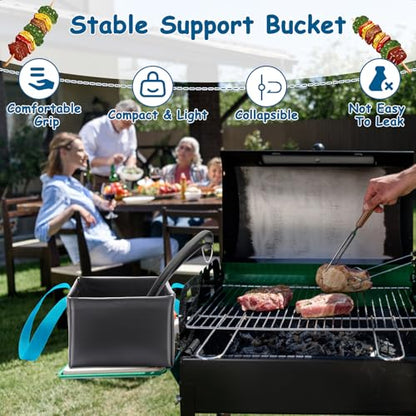 Grill Brush Water Bucket, Collapsible Dunk Tank Grill Brush Bristle Free for Barbecue Cleaner Tank for Steam Grill Brush Cleaning (Blue+Black) - color: Blue+black