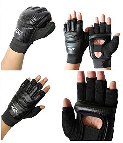Men Kids Taekwondo Gloves Punch Bag Boxing Martial Arts MMA Sparring Grappling Muay Thai Training PU Leather Wrist Wraps Gloves - color: Black, size: Medium