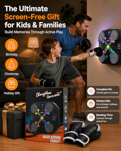 Music Boxing Machine for Kids-Interactive Wall Mounted Punching Target with Sound & Lights,Boxing Trainer Machine Fitness Game Gymnastics Equipment for Home,Birthday Gift for Boys Girls Age 3-12 - color: 4 Strike Points-kids 3+