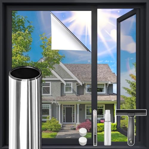 One Way Window Film Privacy See Out Not in Heat Blocker Window Tint Reflective Mirror Windows Tinting Film for Home Static Cling Anti-UV Sun Blocking Windows Covering（Silver, 11.8x78.7in） - color: Silver-silver, size: 11.8 x 78.7 in