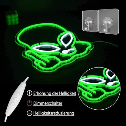 Alien Neon Sign for Wall Decor, USB Powered Green Game Room Neon Light, Green Alien LED Light Up Sign for Kids Birthday New Year Man Cave Teen Party Game Room Decoration - style: Green Alien