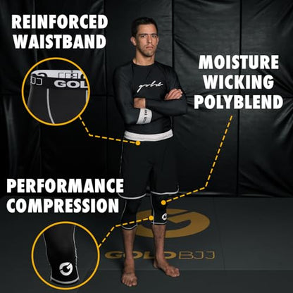 Gold BJJ Jiu Jitsu Spats - Base Layer for Gi and No-Gi Grappling - Martial Arts Pants - color: Black (3/4 Length), size: Medium