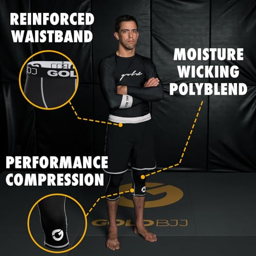 Gold BJJ Jiu Jitsu Spats - Base Layer for Gi and No-Gi Grappling - Martial Arts Pants - color: Black (3/4 Length), size: Small