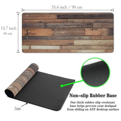 Computer Desk Pad, Gaming Mouse Pad Large Mousepad, The Mousepad Non-Slip Rubber Base Waterproof with Stitched Edges, 35.4 X 15.7 inch for Work/Game/Office/Home Old Wood Plank Background - color: Old Wood Plank Background