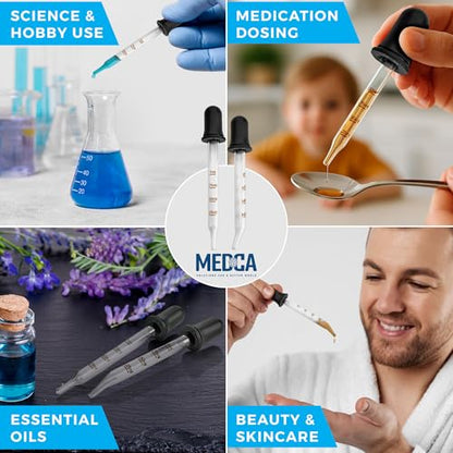 MEDca Eye Dropper - (Pack of 2) Bent & Straight Tip Calibrated Glass Medicine Droppers for Medications or Essential Oils Dropper for Accurate Easy Dose and Measurement (1 mL Capacity)