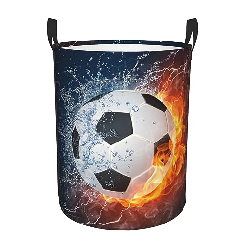 Soccer Ball In Fire And Water Round Laundry Hamper Sport Football Storage Basket Toys Clothes Organizer Bin For Home Bathroom Bedroom Dorm Nursery, 38l - color: Sport (Football #01), size: 38L