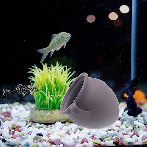 AnRui Ceramic Jar Aquarium Ornament Decor Natural Clay Vase Betta House Hideout Cave Pot Fish Tank Decorations Accessories for Cichlid, Small Fish, Shrimp to Play Hide Breed Habitat, Small
