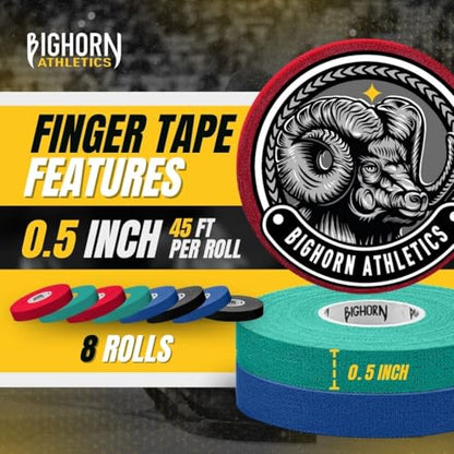 Bighorn Athletics Finger Tape, 0.5in x 45ft, 8 Rolls, Red/Black/Blue/Green - color: Red, Black, Blue, Green, size: 0.5-Inch