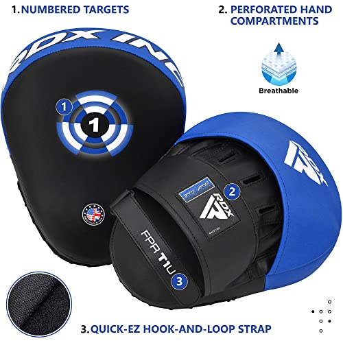 RDX Boxing Pads Focus Mitts, Maya Hide Leather Curved Hook and Jab Target Hand Pads, Great for MMA, Kickboxing, Martial Arts, Muay Thai, Karate Training, Padded Punching, Coaching Strike Shield - color: Blue