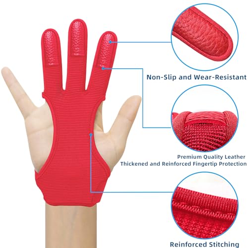 Seektop Archery Gloves Shooting Hunting Leather Three Finger Protector - color: Red, size: Small