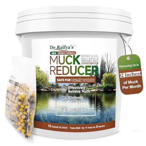 Dr.Raifya’s Muck Reducer 6 LB – Natural Pond Sludge & Odor Treatment, All-in-One Enhanced Cleaning Power in Ponds & Lakes, Beneficial Bacteria Safe for Fish, Pets & Wildlife, Treats Up to 48,000 Sq Ft