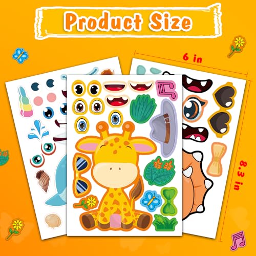 48 Sheets Make-a-Face Animal Stickers Mix and Match for Kids Party Favors Supplies Activities Crafts - style: Mixed Animals