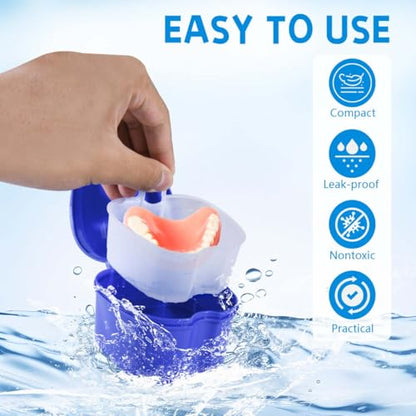 KISEER Light Blue Denture Bath Case Cup Box Holder Storage Soak Container with Strainer Basket for Travel Cleaning - color: Light Blue