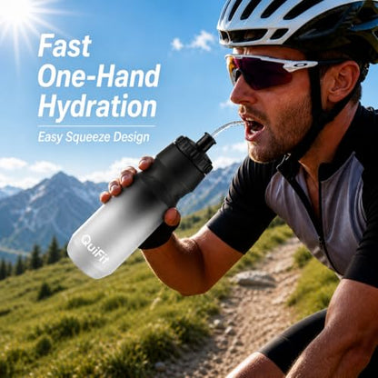 Lacrosse Water Bottle with Long Straw -32oz Hockey Water Bottle 2 Pack | 2 Lids Each- BPA Free Squeeze Sports Water Bottles, Leakproof Dishwasher Safe- for Helmet,Lacrosse (Black Blue+Black White) - color: Black Blue+Black White