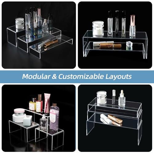 6PCS acrylic risers display stands, Clear Tiered acrylic display risers for Jewelry, Figurines, Snacks & Tabletop Showcase