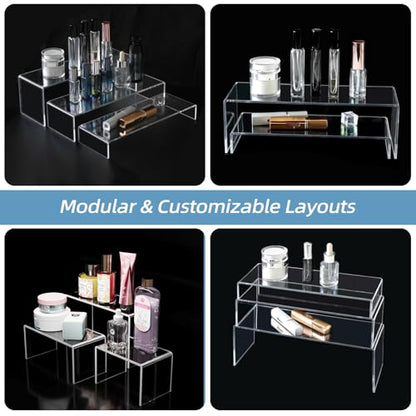 6PCS acrylic risers display stands, Clear Tiered acrylic display risers for Jewelry, Figurines, Snacks & Tabletop Showcase