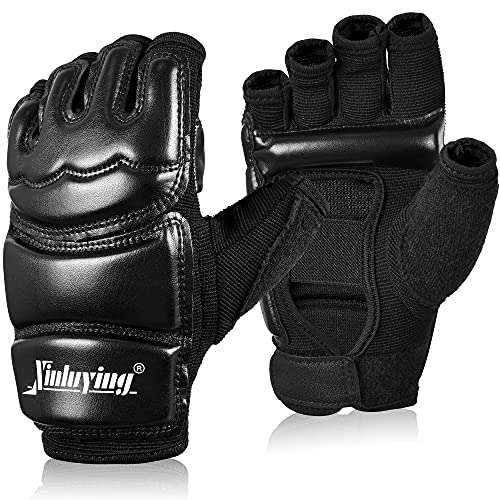 Xinluying MMA Gloves, 8mm EVA Padding, Adjustable Wrist Strap, Women & Kids - color: Black, size: XX-Large