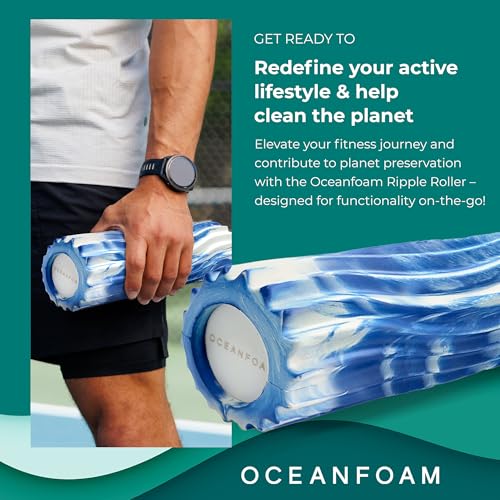 Oceanfoam Ripple Travel Foam Roller (11" x 3.35") Firm Mini Foam Roller for Physical Therapy, Deep Tissue Massage, Back Pain - High Density, Ergonomic Wave Textured - Yoga, Exercise (Royal Marbled) - color: Royal Marbled