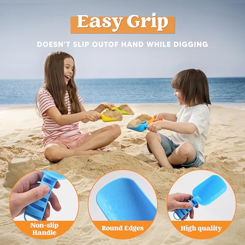 Sloosh Beach Sand Shovels for Kids - 4 Packs Shovels Colorful Scoops Travel Sand Toys for Toddlers Kids Outdoor Digging Play, Heavy Duty Plastic Garden Planting Shovels Spades Sets Sandbox Toys