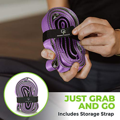 Stretching Strap for Physical Therapy, 12 Multi-Loop Stretch Strap 1" W x 8' L, Neoprene Handles, Physical Therapy Equipment, Yoga Straps for Stretching, Leg Stretcher. - color: Purple/Grey