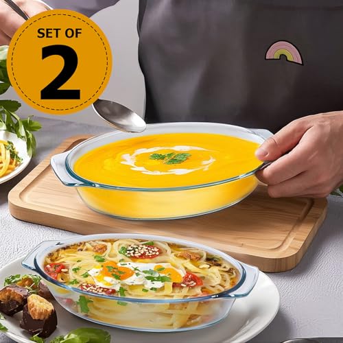 Small Casserole Dishes Oval 2 Pack, 23oz Glass Au Gratin Baking Dish, Individual Oval Baking Pan for Oven Microwave Air Fryer, 1 or 2 Person Servings, Bakeware Clear Prep Bowls with Handle - size: Small-Oval