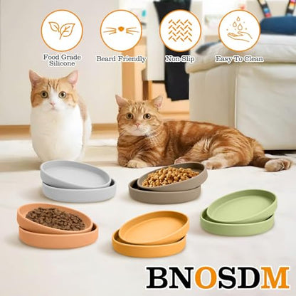 Silicone Dog Food Plate Shallow Dog Bowl Flat Cat Dish Small Puppy Plates for Small Dogs and Cats Whisker Fatigue Pet Feeding Bowls for Dry and Wet Food (Light Brown) - color: 2 Pcs - (Brown)