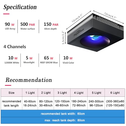 RL90-3rd Generation Reef Light for Coral Fish Tank Lighting with Smart-APP Control for 60inch 150CM Marine Aquarium Saltwater Tanks Corals